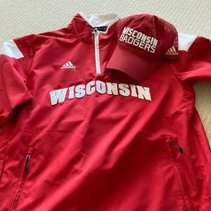 Wisconsin Badger Adidas Jacket sz S + Hat